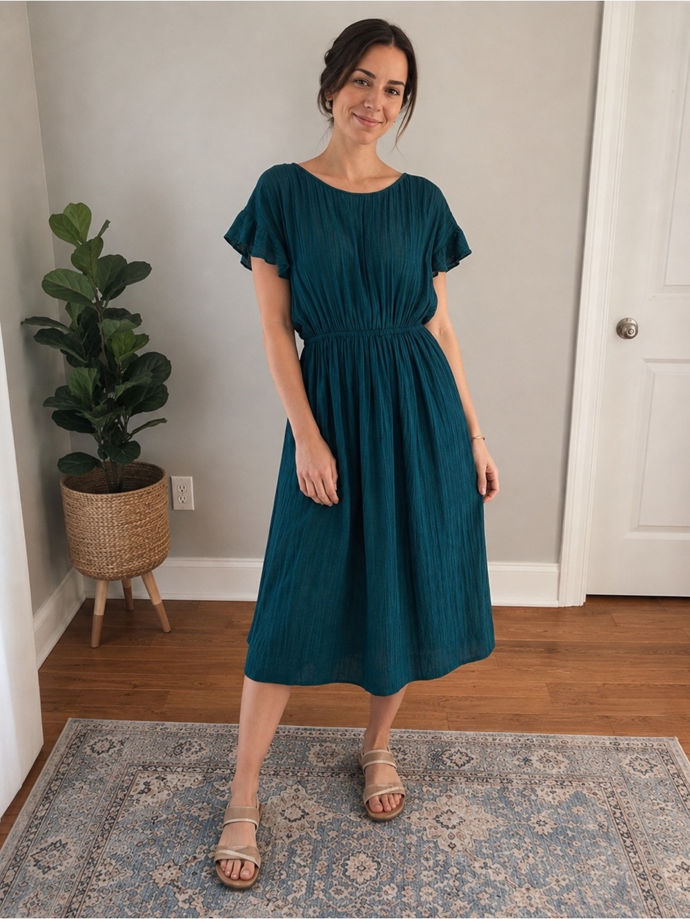 Apiece Apart Organic Cotton Midi Dress Deep Forest Size Small Made In India